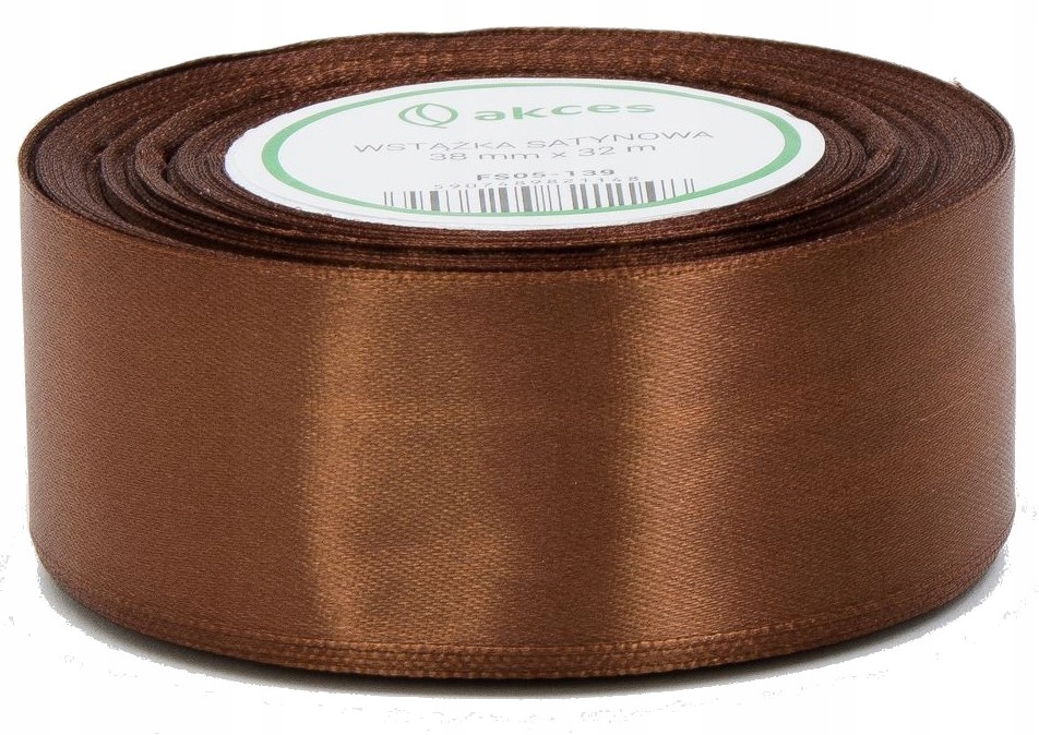WSTĄŻKA TASIEMKA SATYNOWA 38mm 32m Brązowa A-139