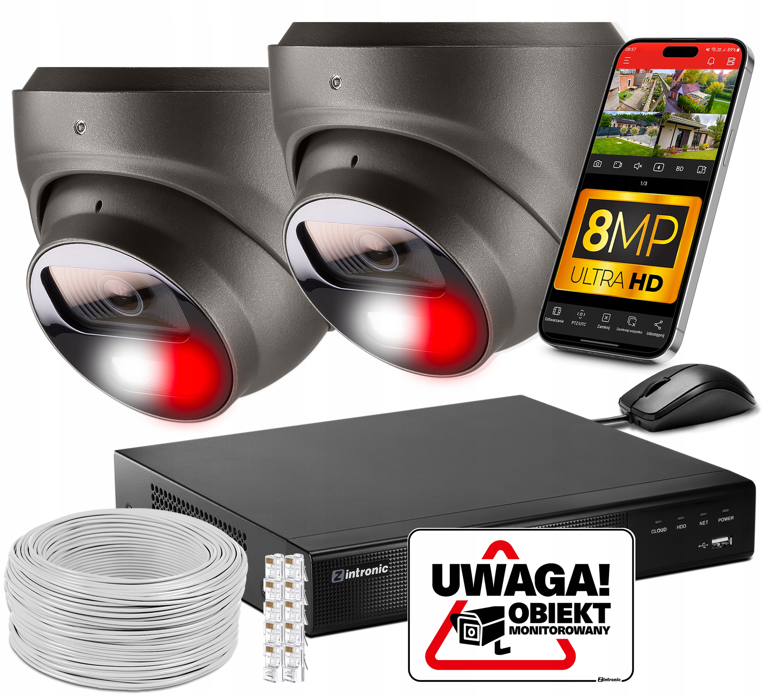 Sada Monitorování 2 kamer Poe 4K Ultra Hd 8Mpx Bez Disku Kopulky Detekce