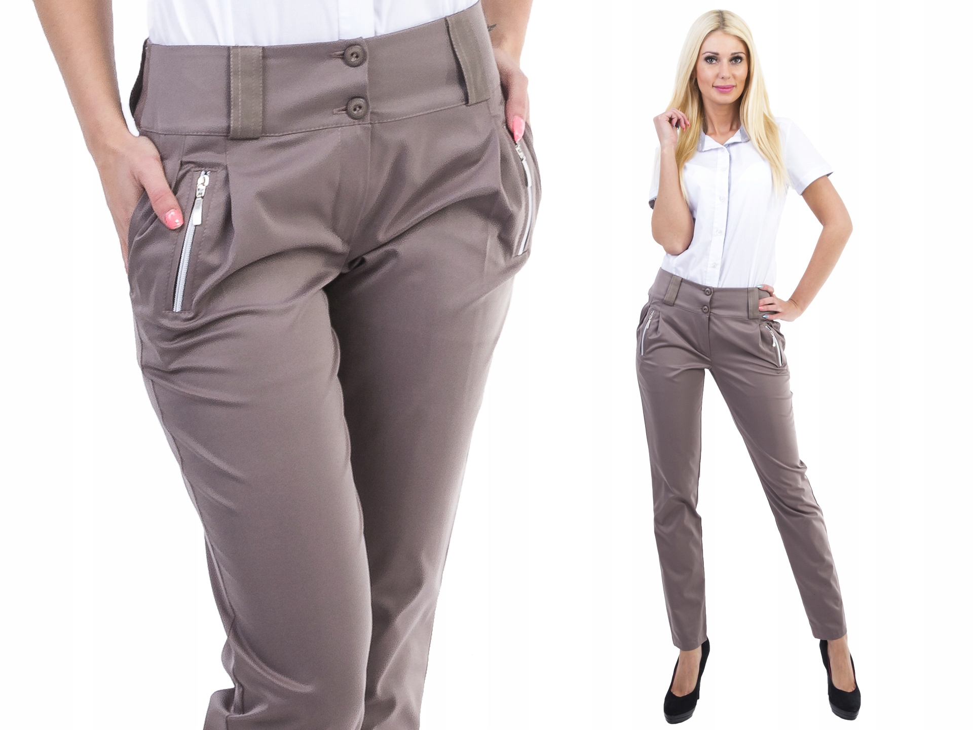 

S102 Spodnie Alladynki Z Zamkami Cappuccino r 46