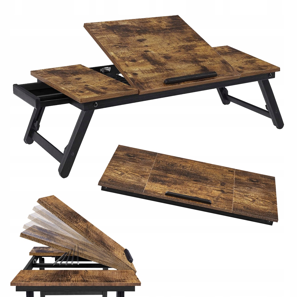 Stolik pod laptopa regulowany 71x35x23 cm Półka Podkładka Loft Rustykalny