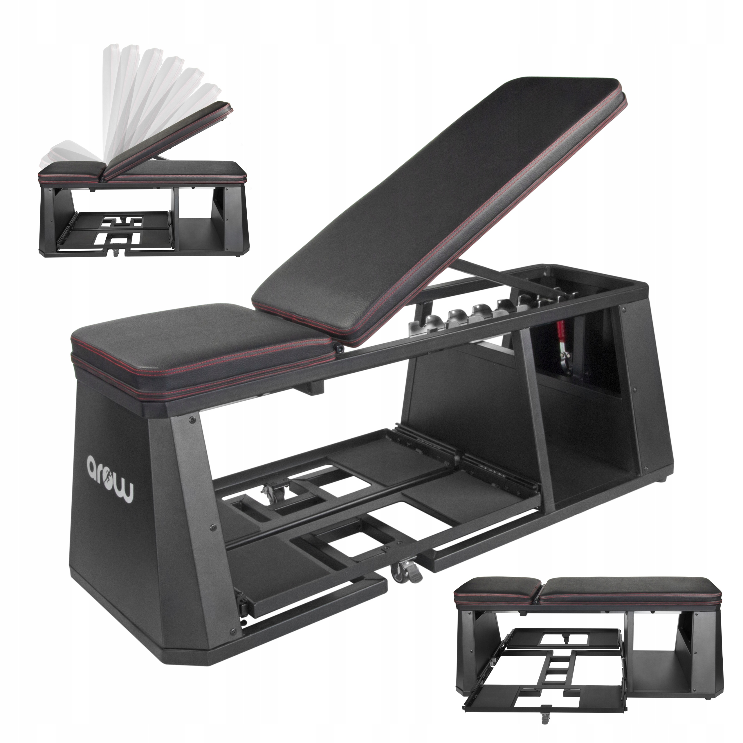 Ławka treningowa regulowana do ćwiczeń skośna składana schowki na hantle