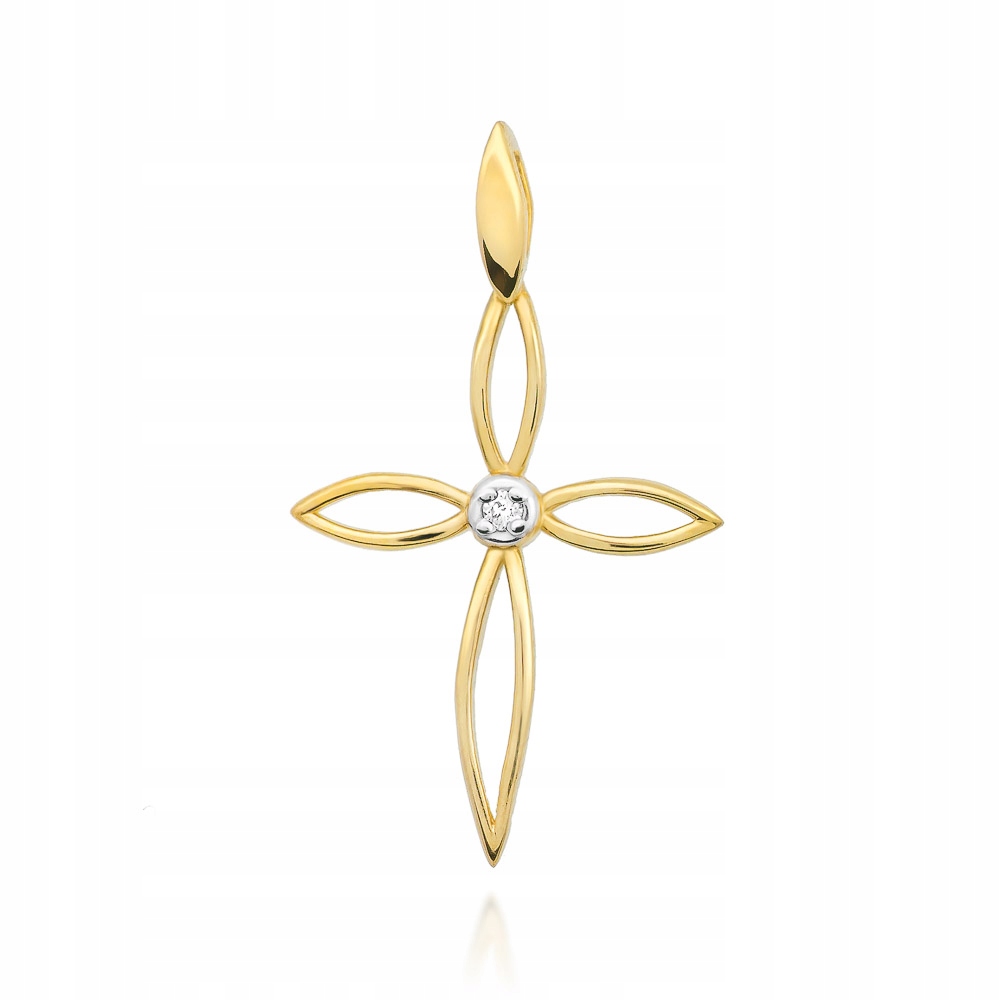 Zlatý jemný 585 Přívěsek Křížek s briliantem Elegantní Dárek Křest