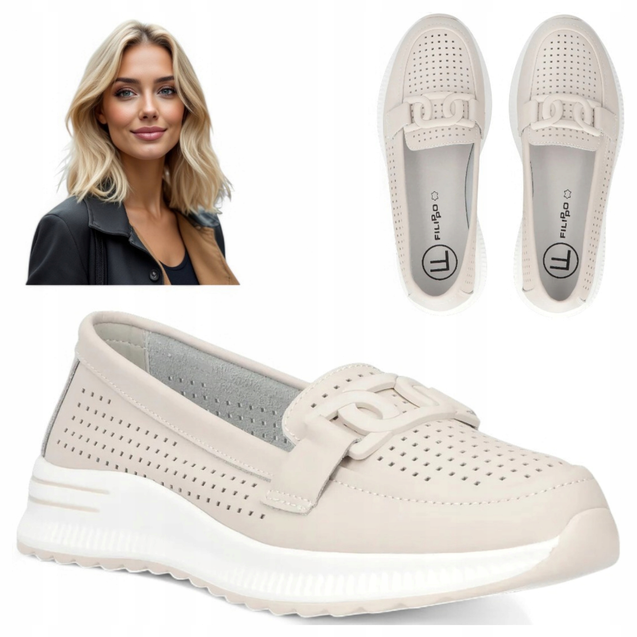 Dámské kožené boty 40 Filippo Ažurové Polobotky na platformě Béžové Módní