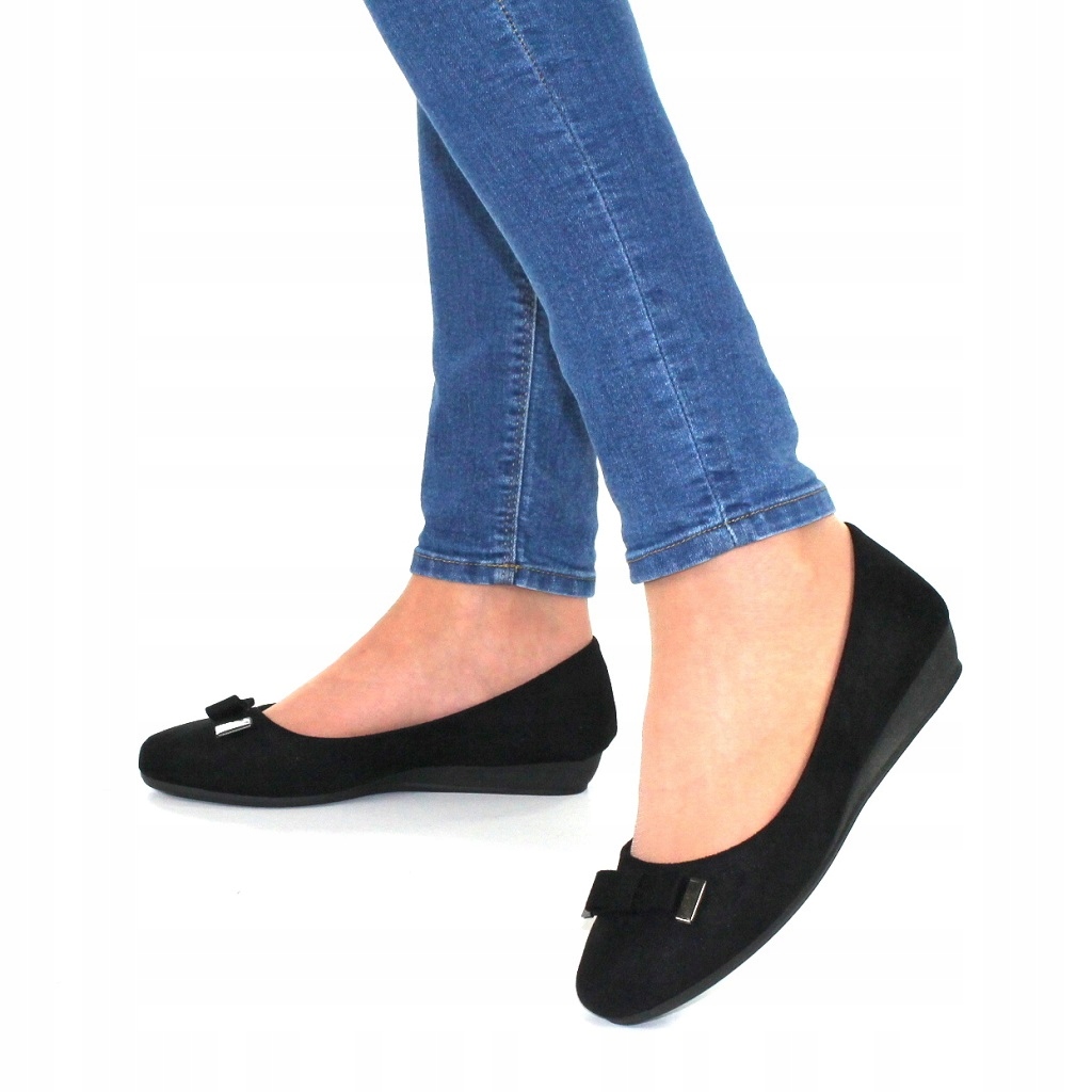 

Black Balerinki Damskie Wygodne Buty Niski Koturn