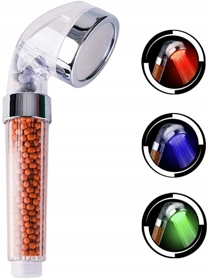 SŁUCHAWKA PRYSZNICOWA LED OSZCZĘDNA Z FILTREM WODY JONIZUJĄCA NATRYSKOWA