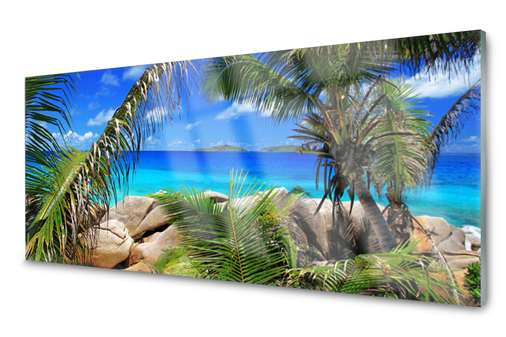 

Panel szklany do kuchni Skała Liście 125x50