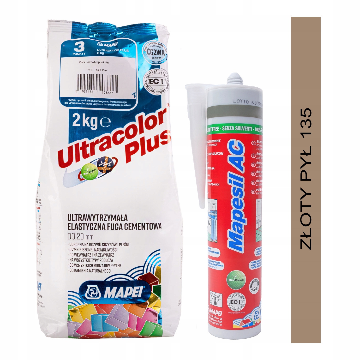 

Fuga Mapei Ultracolor 2kg silikon złoty pył 135