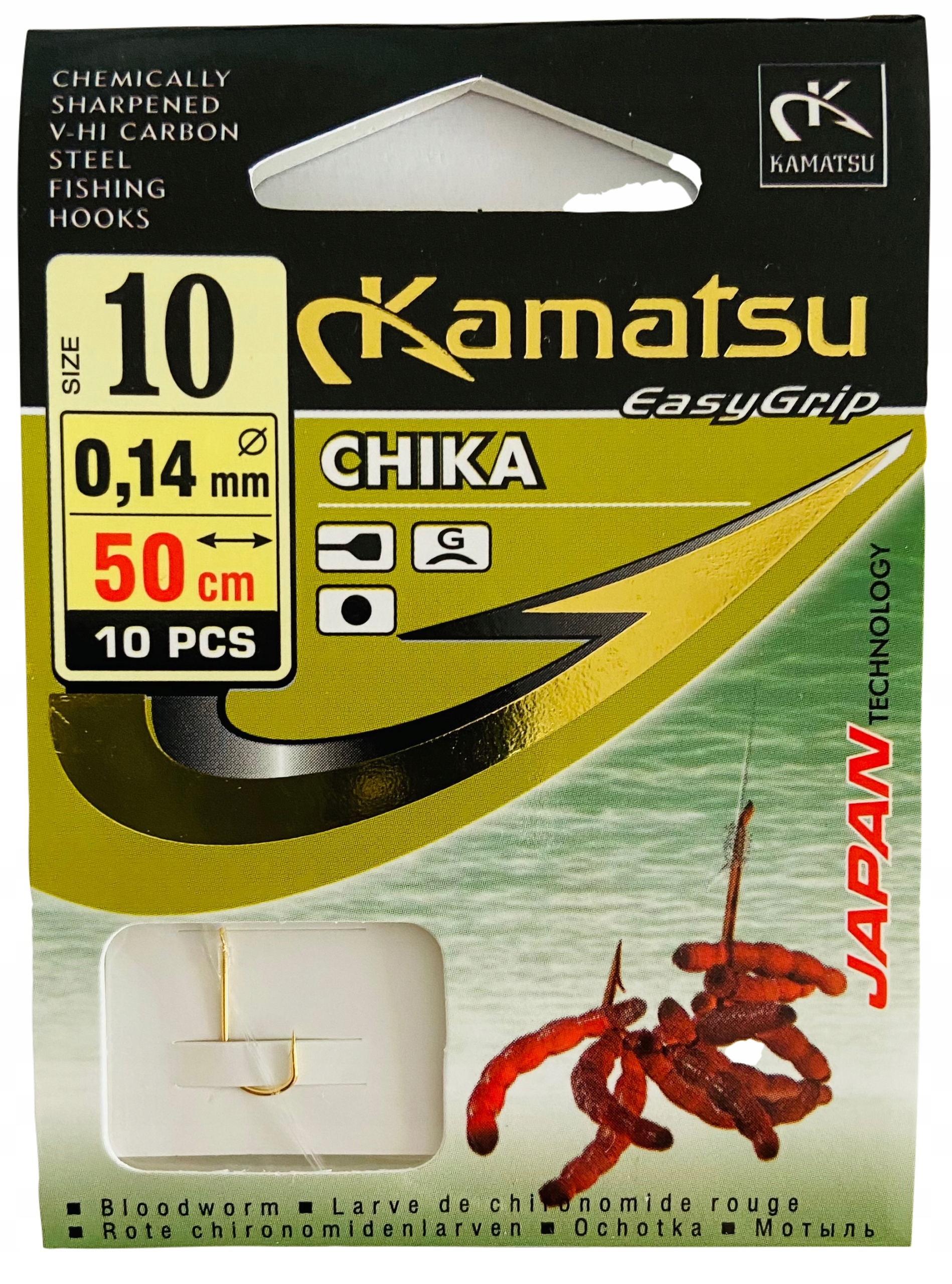 Kamatsu Haczyki Z Przyponem Chika Ochotka Złote Nr 10 0,14mm 50cm 10szt
