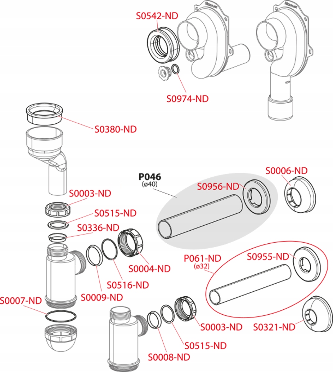 Syfon pisuarowy poziomy DN40 Kod producenta A45B
