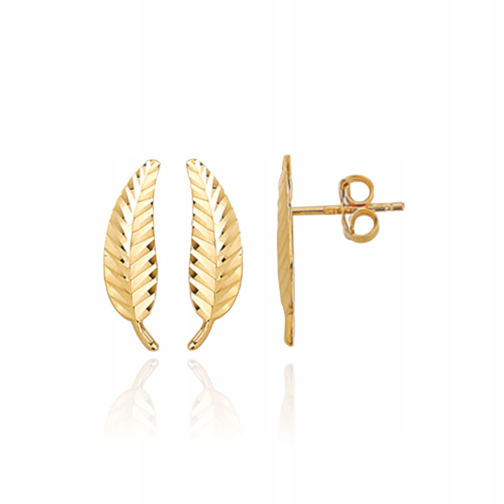 Zlaté Náušnice Diamantové lístky 585 0.8g Žluté tyčinky 12x4 mm