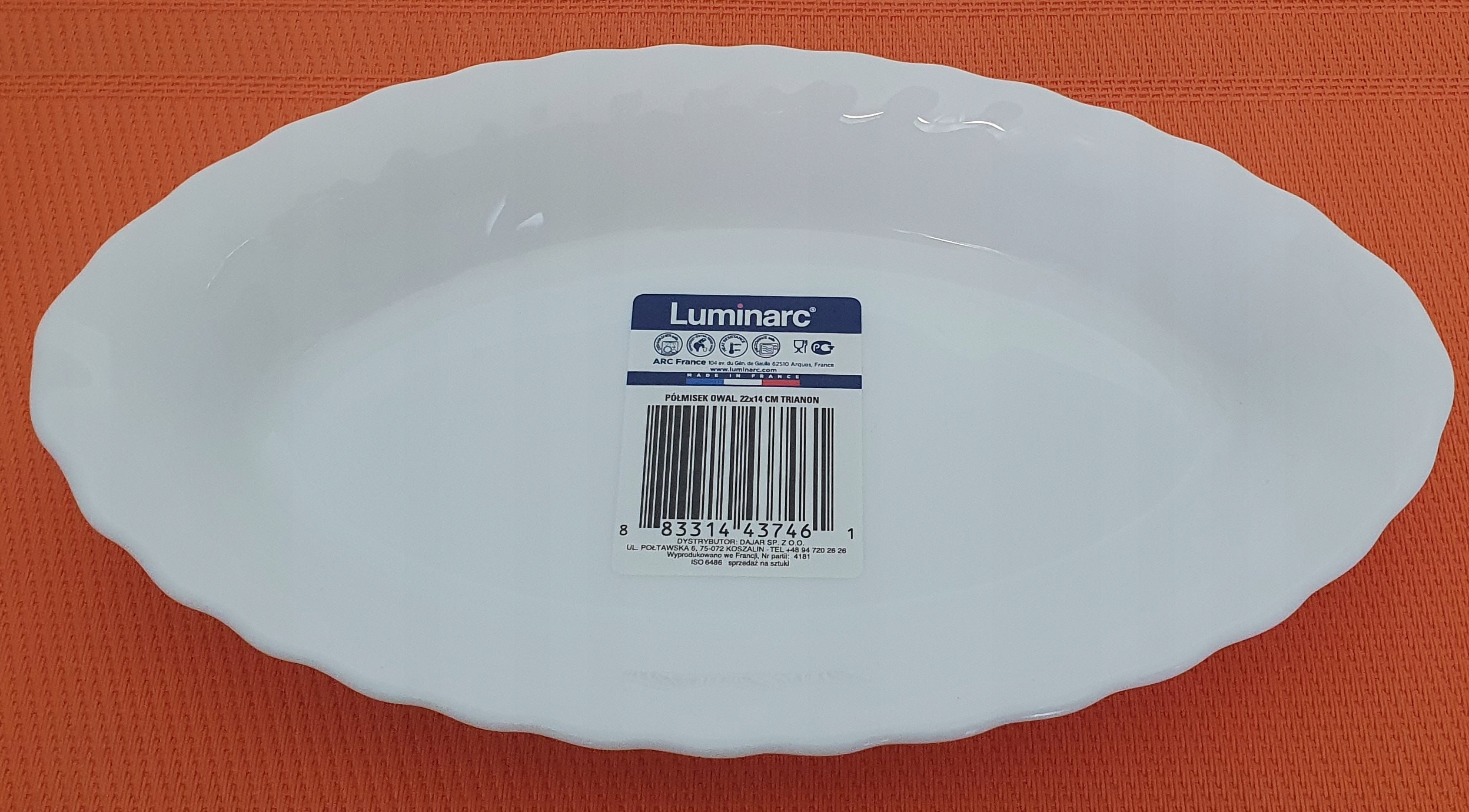 LUMINARC TRIANON PÓŁMISEK OWALNY ŚLEDZIARKA 22 CM Kod producenta 00088