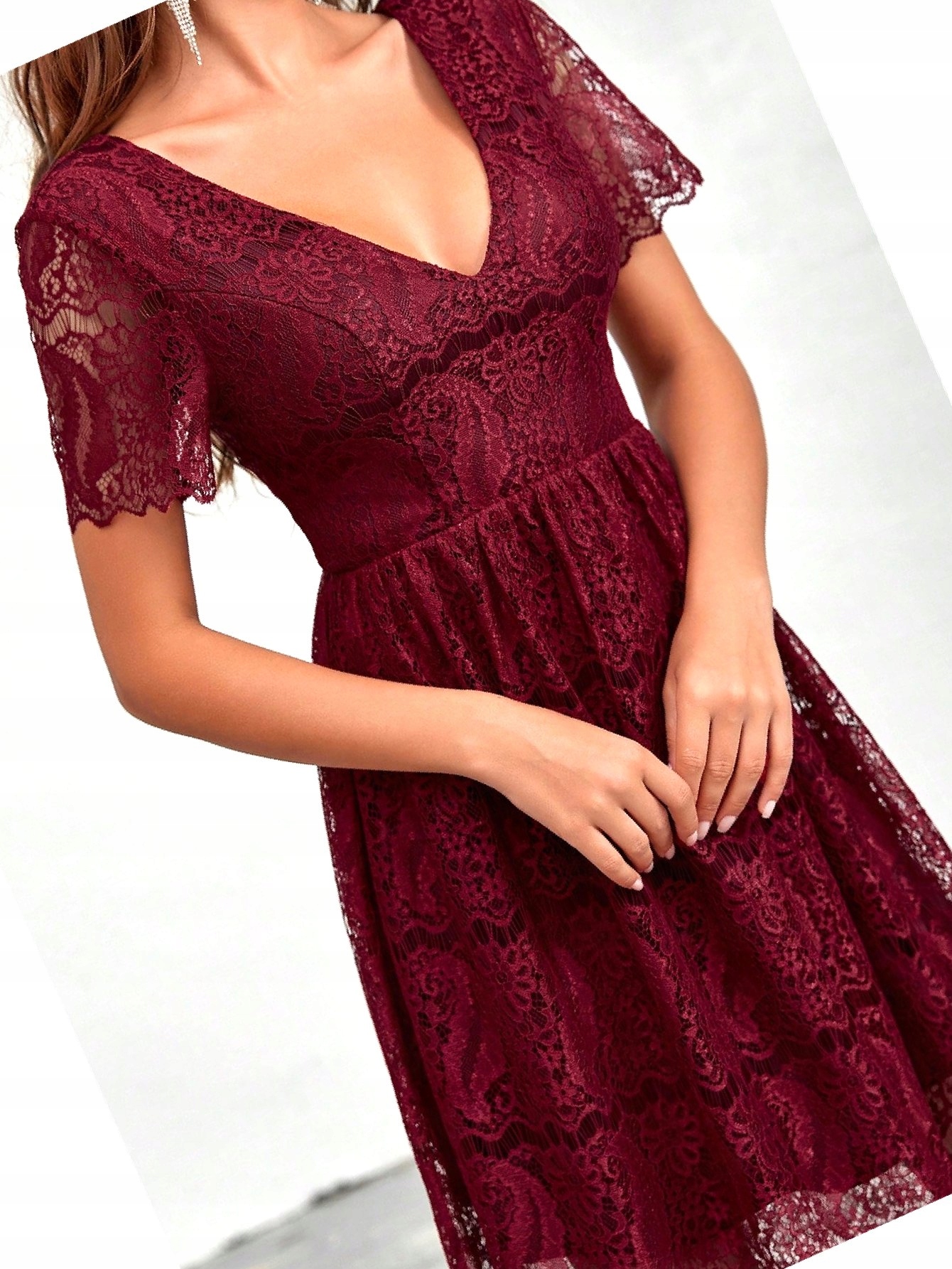 Šaty Krajkové Burgundské Dlouhé Rozšířené Večerní M 38