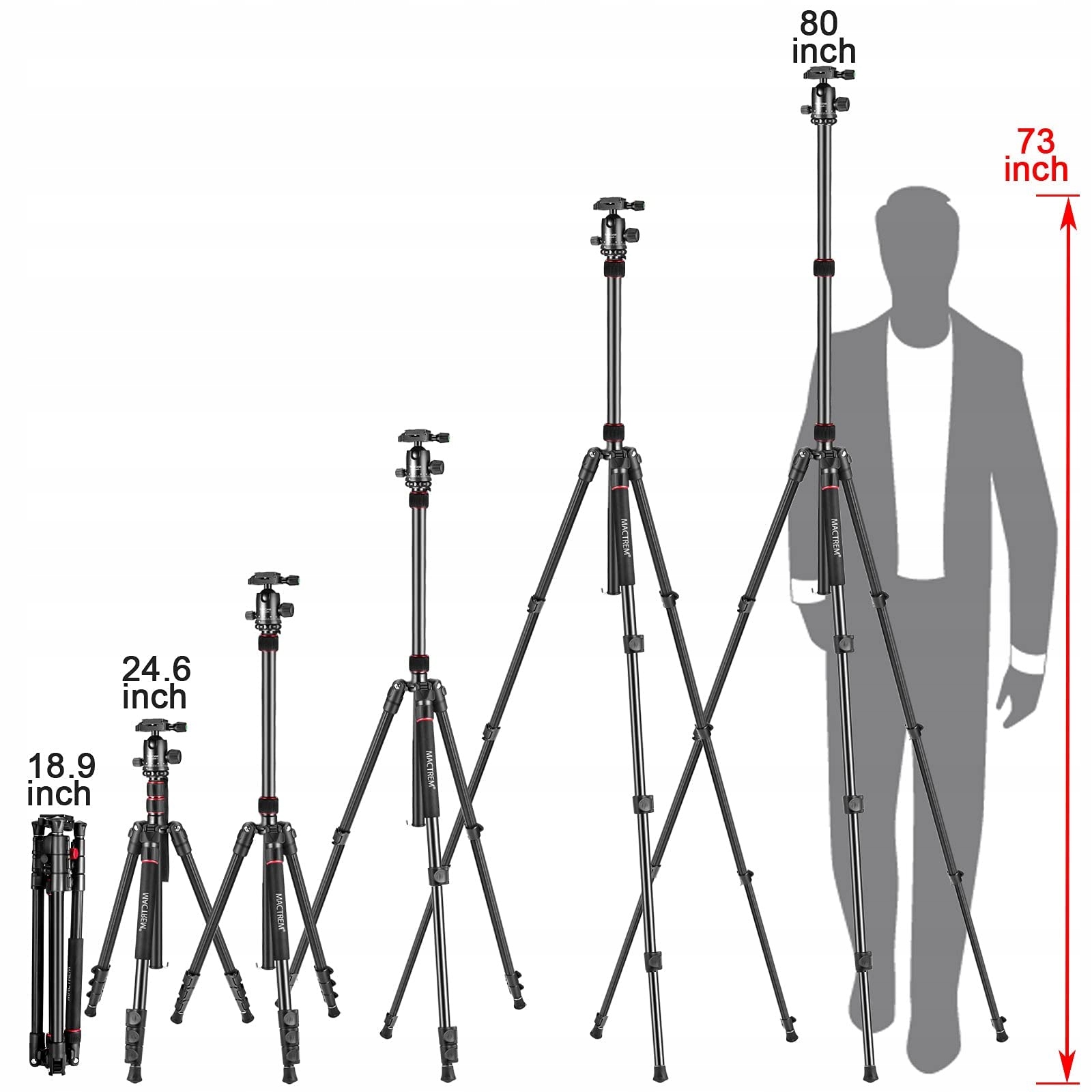 MACTREM Statyw 80" DSLR Profesjonalny Aluminiowy Do Podróży Z Torbą — miniatura 3