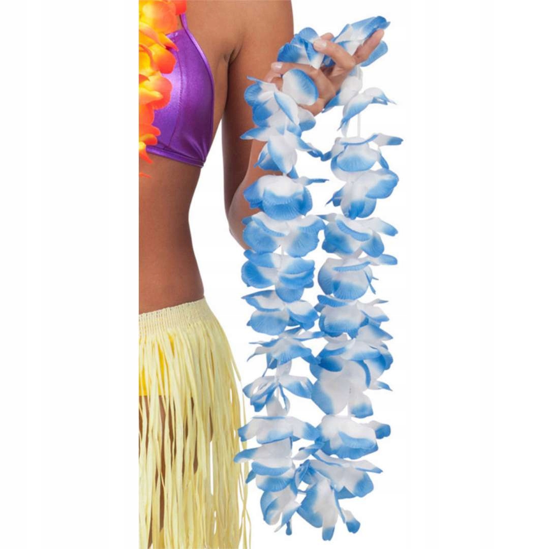 NASZYJNIK bały niebieski HAWAJSKI kwiaty dekoracja