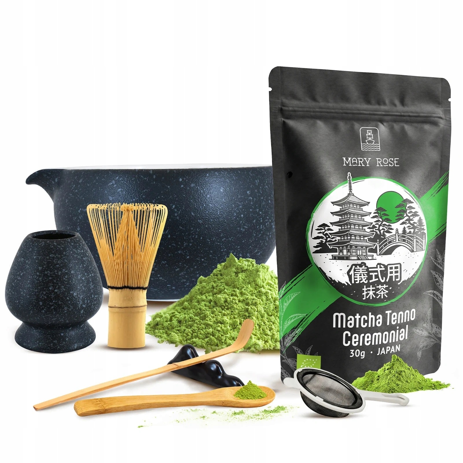 Sada příslušenství Kurai pro přípravu čaje Matcha Ceremoniální Bio 30g