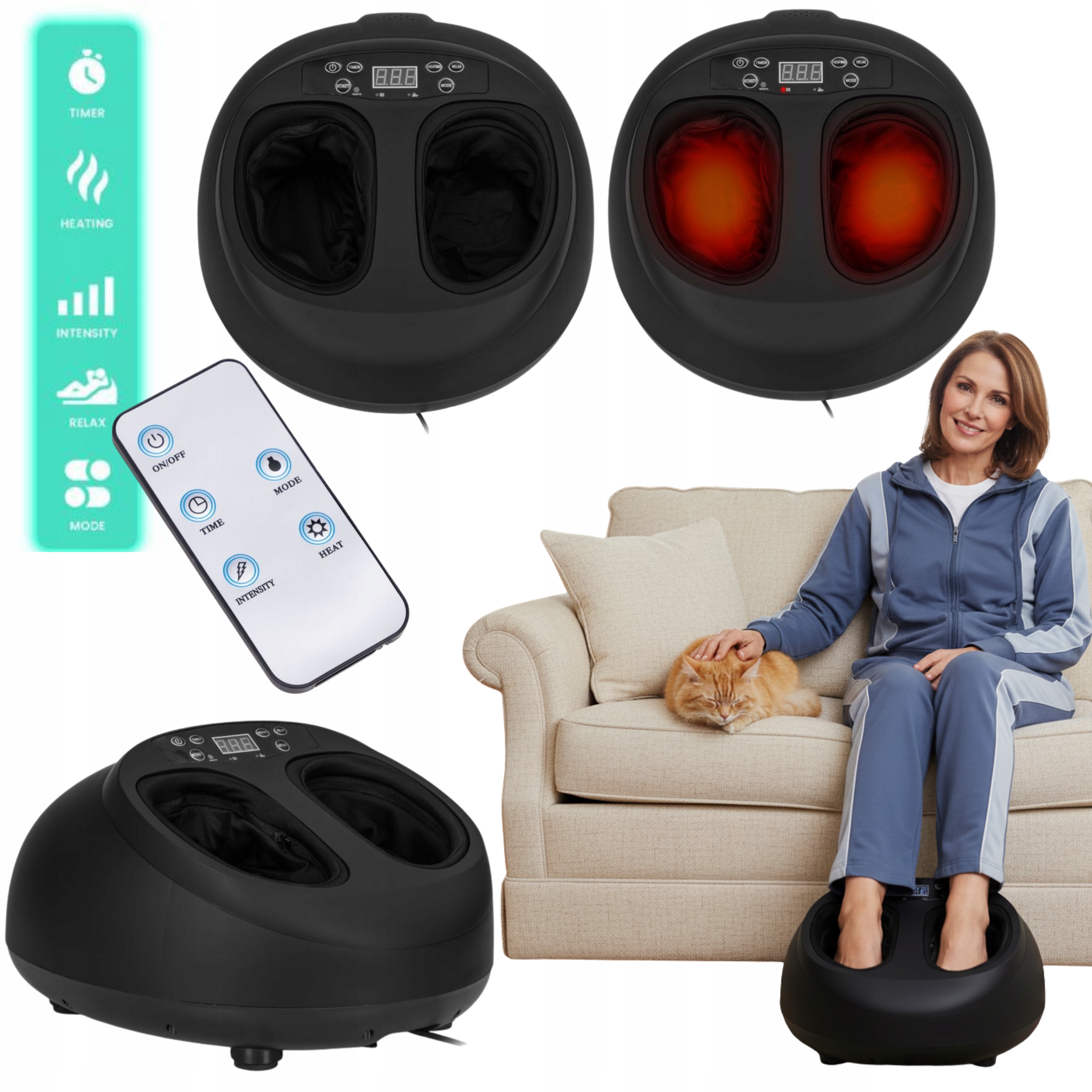 Masażer Do Stóp Shiatsu Refleksologia 3Tryby Masażu Grzanie Pilot Timer 40W