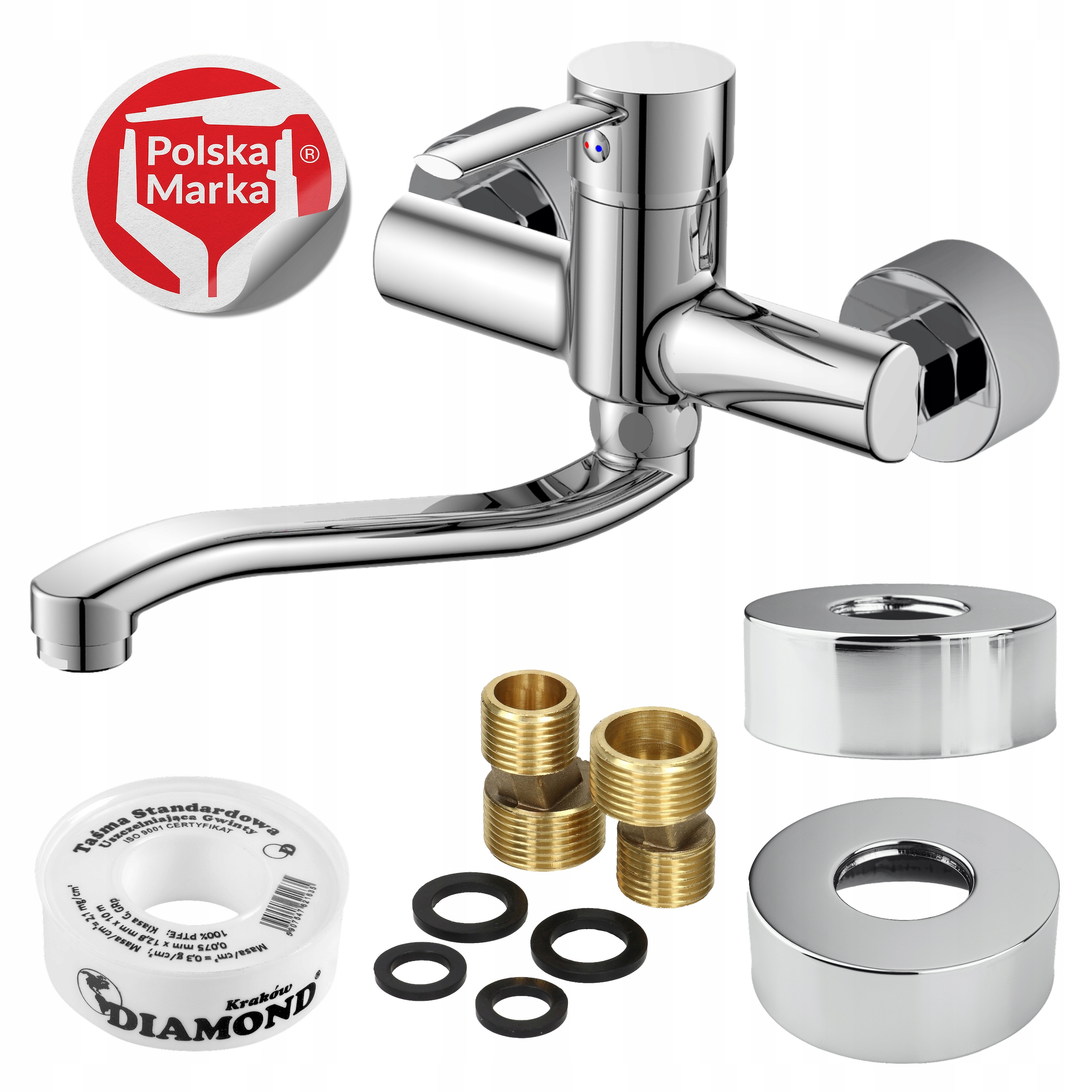 Batéria na stenu kúpeľňová umývadlová kohútiková stenová s otočným výtokom dlhá