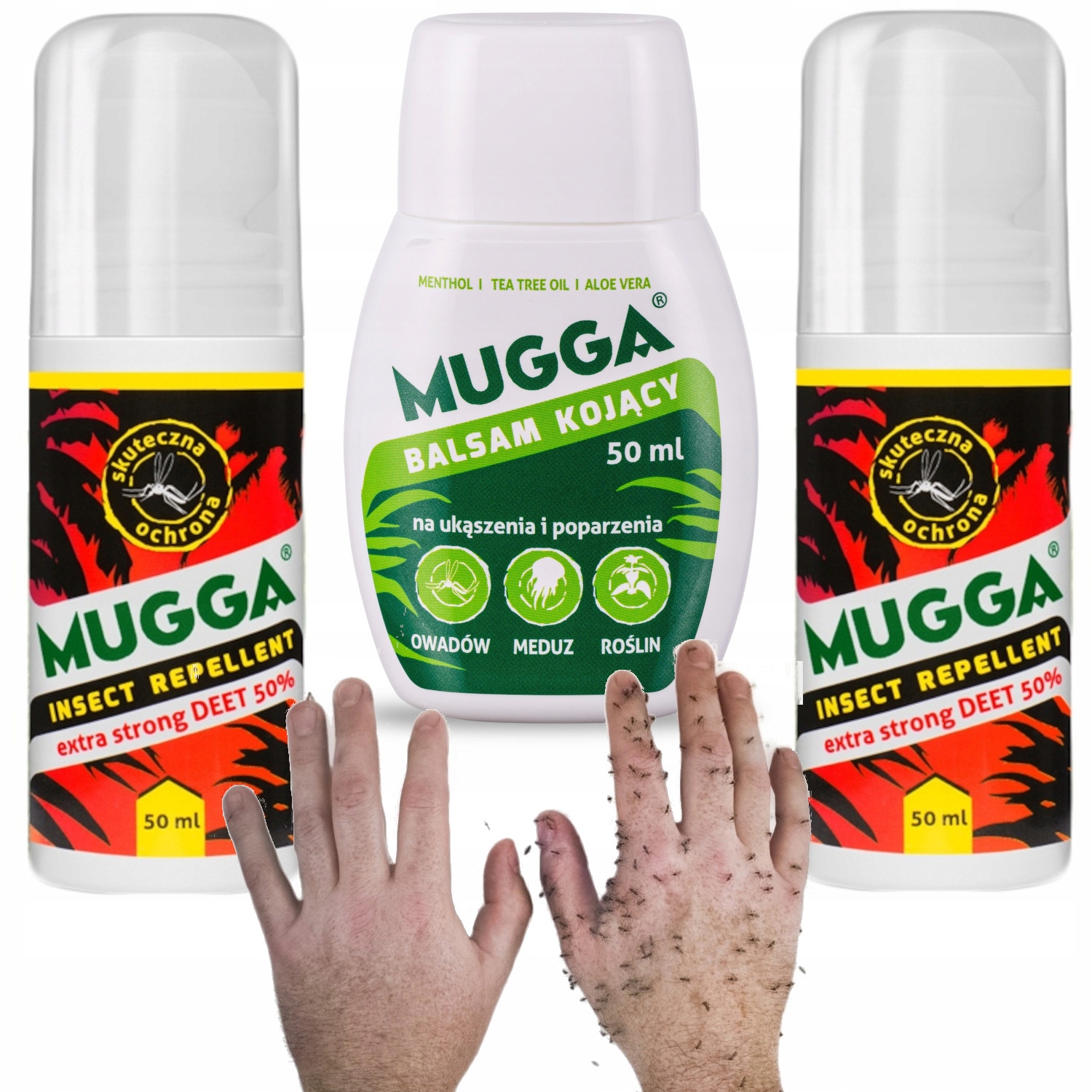 Mugga Deet 50% Roll-onna komary kleszcze Zestaw 2x Mugga mleczko balsam