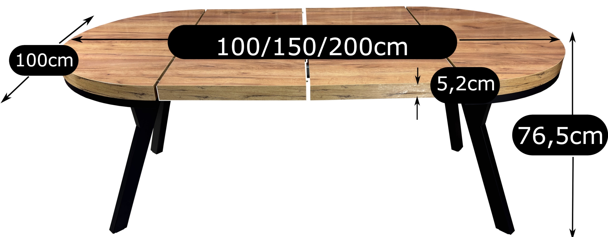 Stół okrągły 100 rozkładany do 200 cm LOFT metalowe nogi gruby blat Marka RIBES