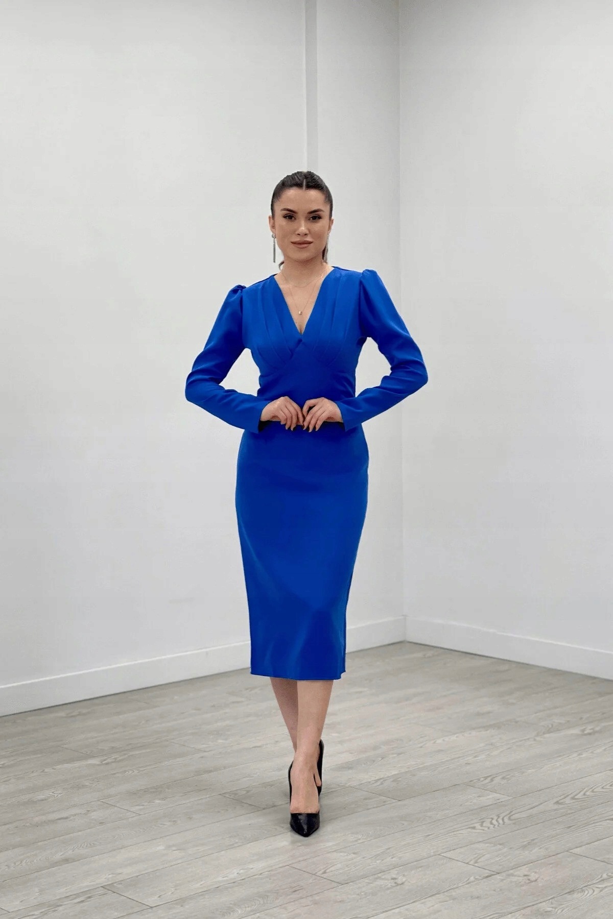 Elegantní Chrpová Šaty Sukně S Bufetovými Rukávy 42 5IA