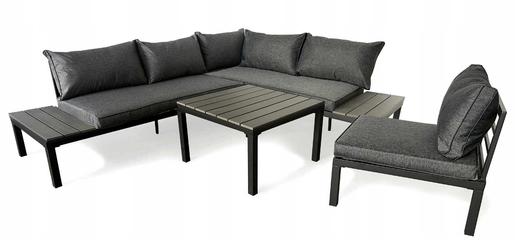 Zestaw Meble Ogrodowe Narożnik 6OSÓB Sofa Stolik Fotel Rama Aluminiowa