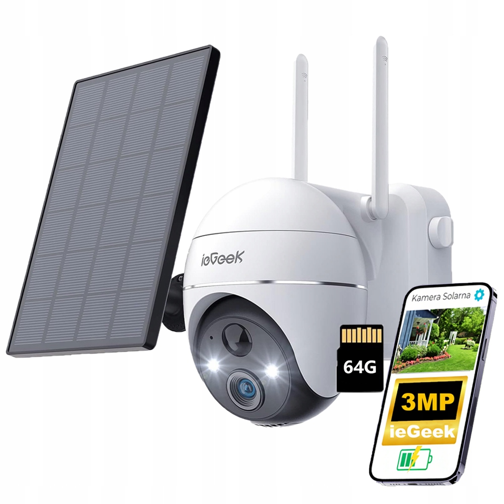 Solární Ip Wifi venkovní otočná bezdrátová kamera Zoom 4x 64GB