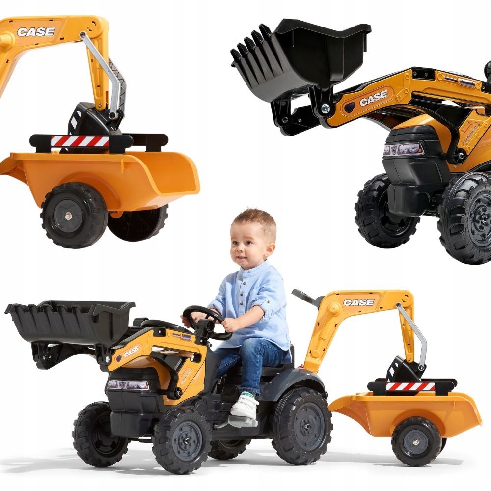 Falk Traktor na Pedały Case z Łyżką Koparką i Przyczepą 2-5 lat