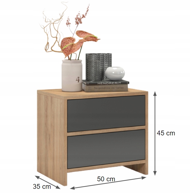 Szafka Nocny Dwie Szuflady Tip On Kolor Drewniany Grafitowy Stolik Nocny Szerokość mebla 50 cm