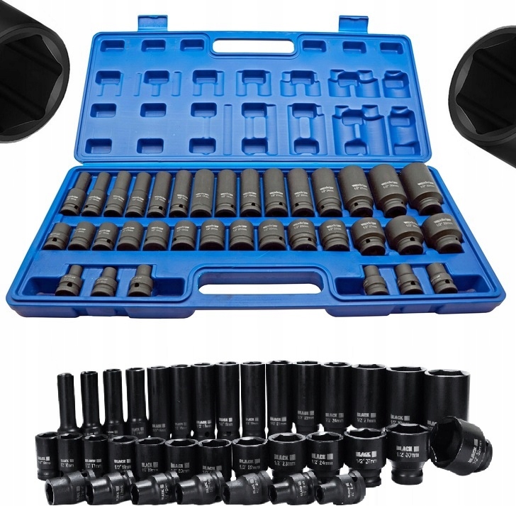 Nasadki Udarowe Klucze Długie I Krótkie Zestaw 1/2" 8-32MM Cr-mo 6-KĄTNE