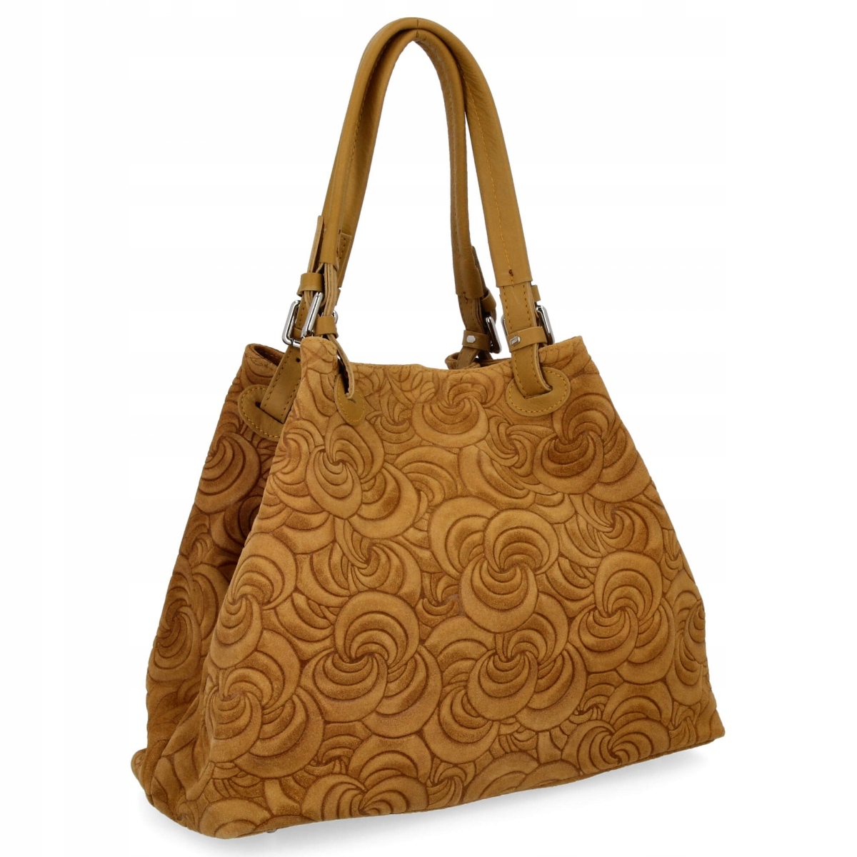Italská kožená kabelka Shopper Bag s módními vzory 5566-S, hořčicová