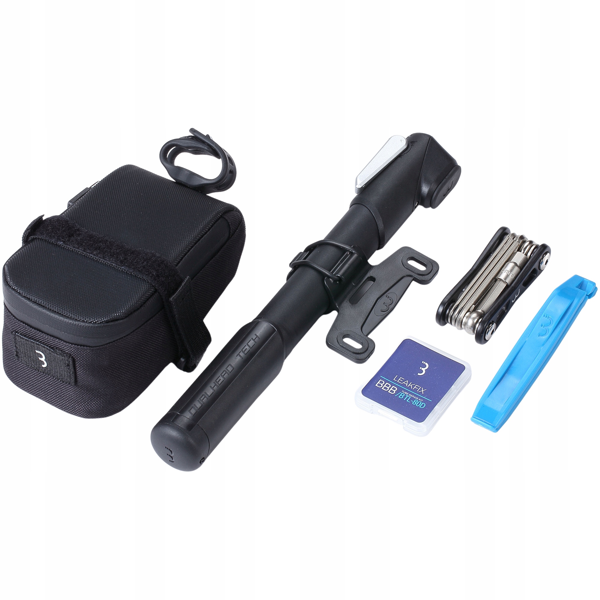 Zestaw rowerowy naprawczy Bbb torba pompka multitool łyżki łatki