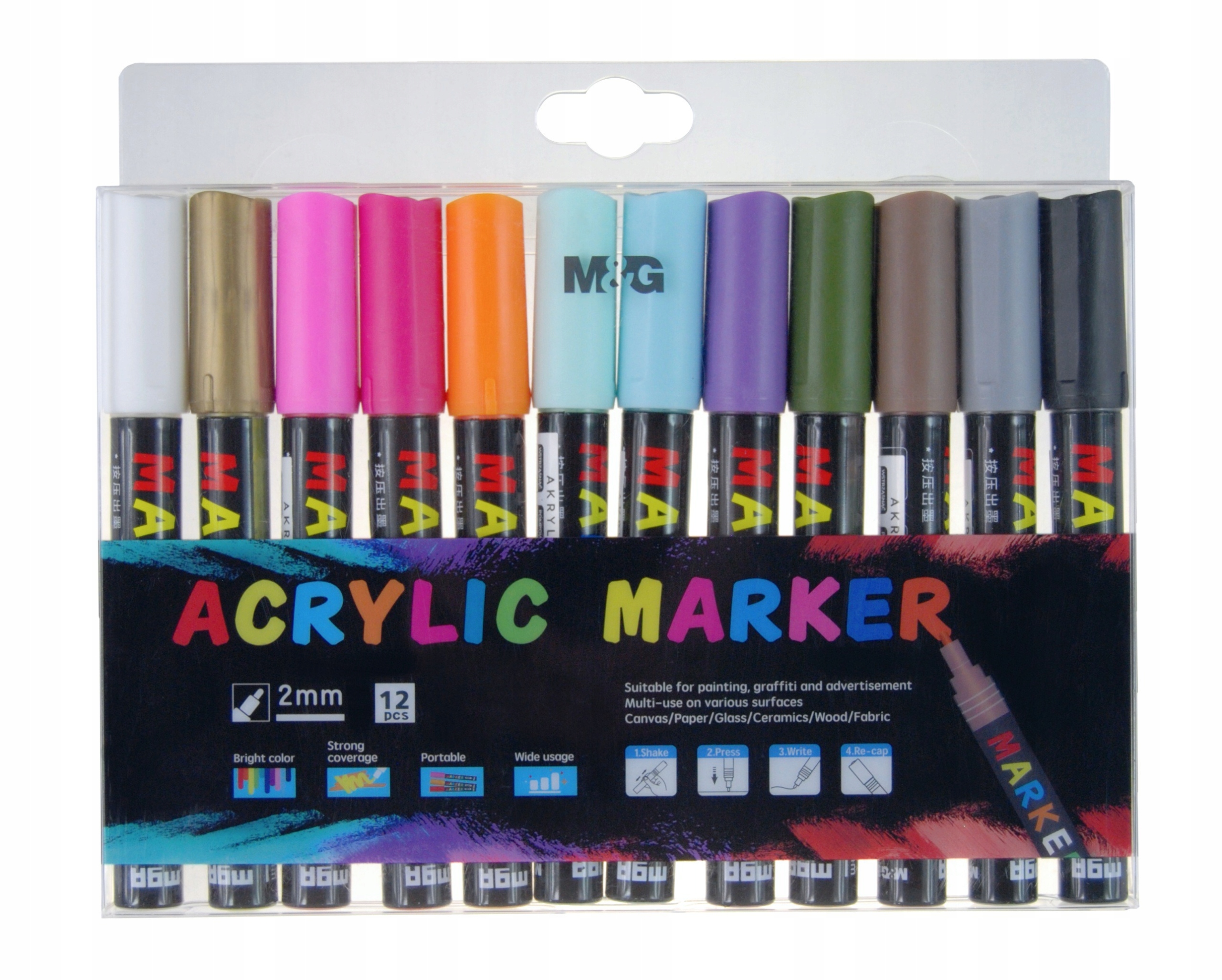 Fixy akrylové 1-2mm 12 barev Mg