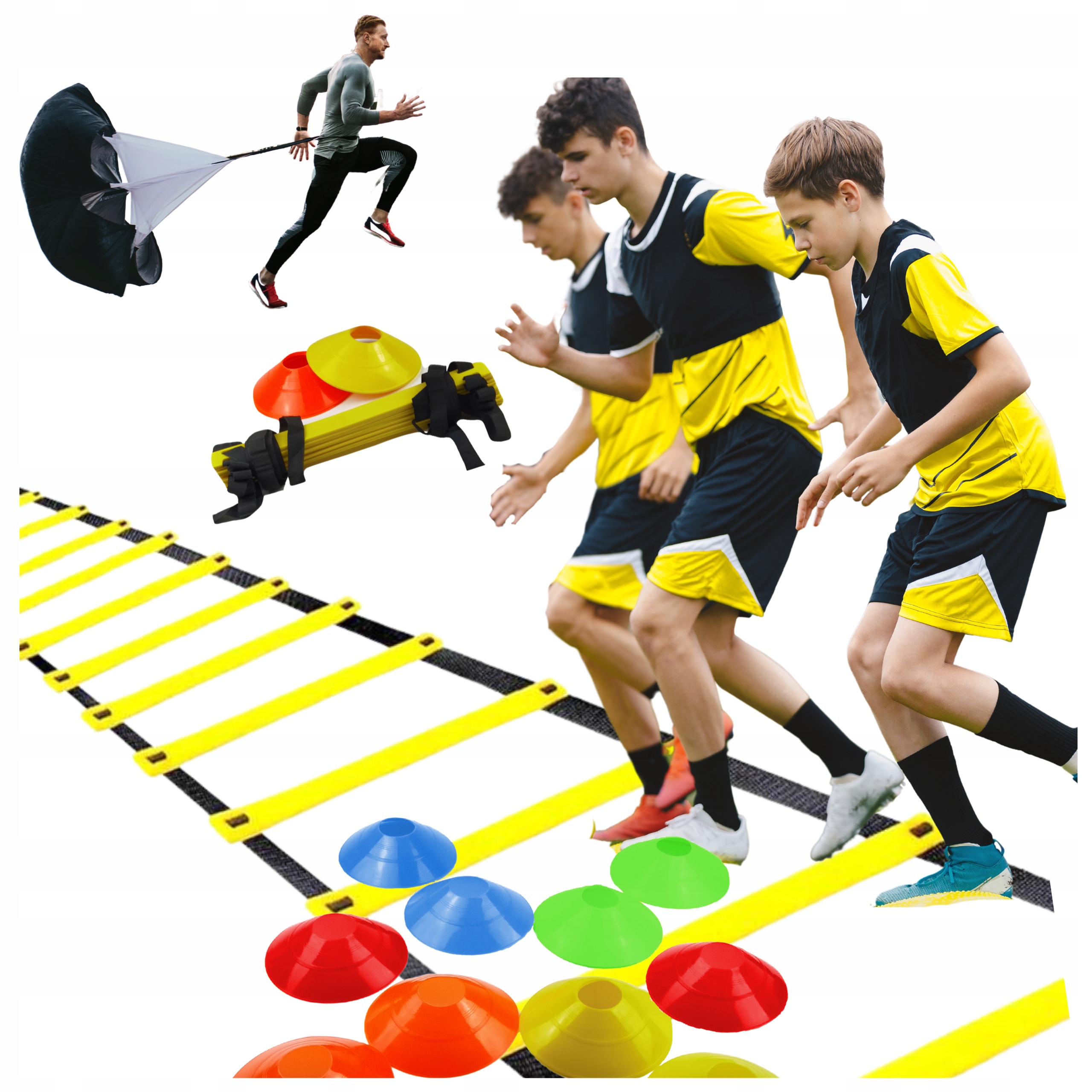 Zestaw Piłkarski Drabinka Pachołki Spadochron Koordynacja Trening kondycja