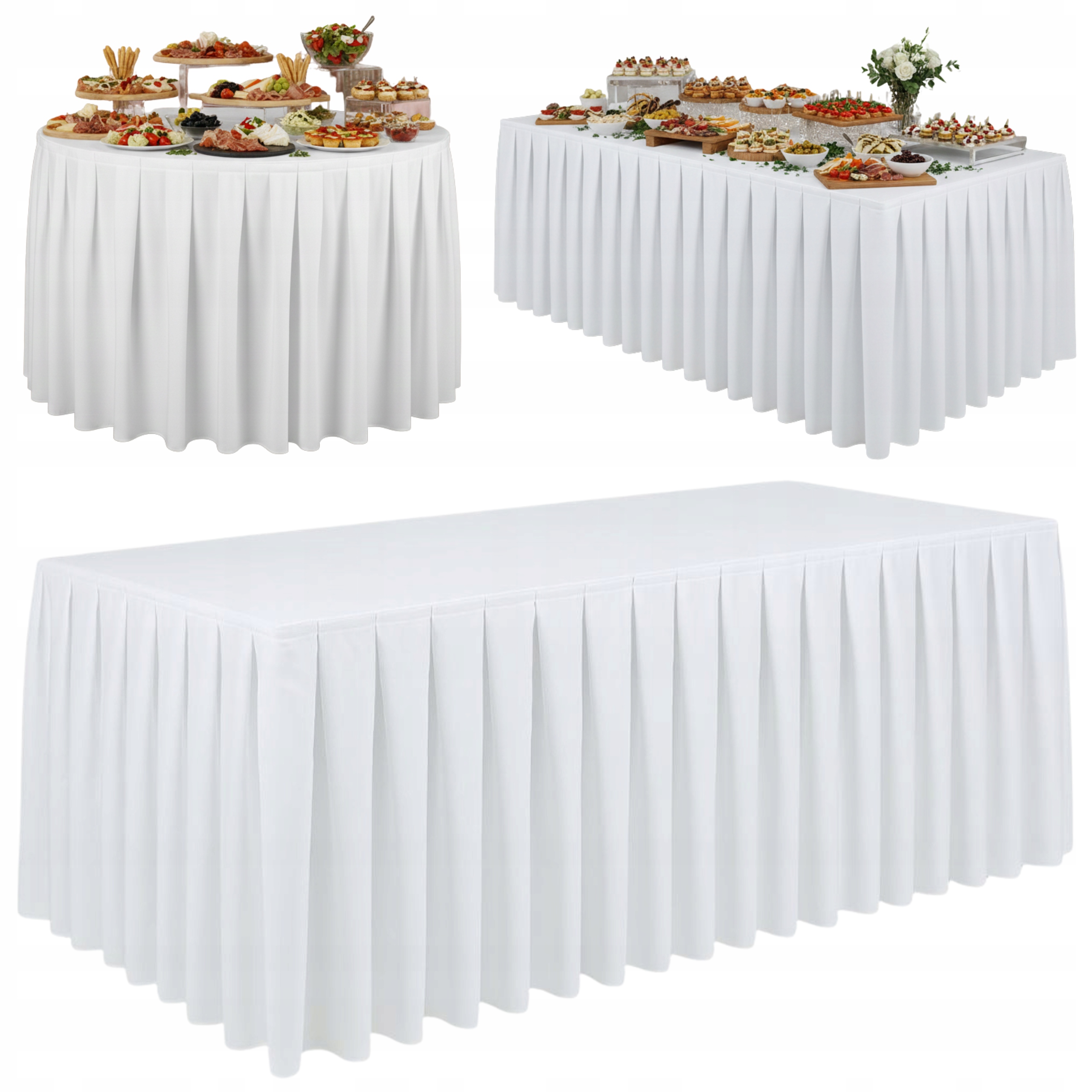 Falbana do stołu Biała skirting obrus cateringowy Premium 565cm 220gsm