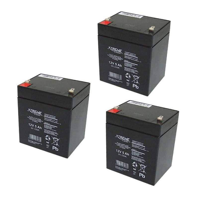 3x Akumulátor Agm 12V 5Ah Xtreme (rozměr 4Ah 4,5Ah) pro autíčko Ups kolo sola