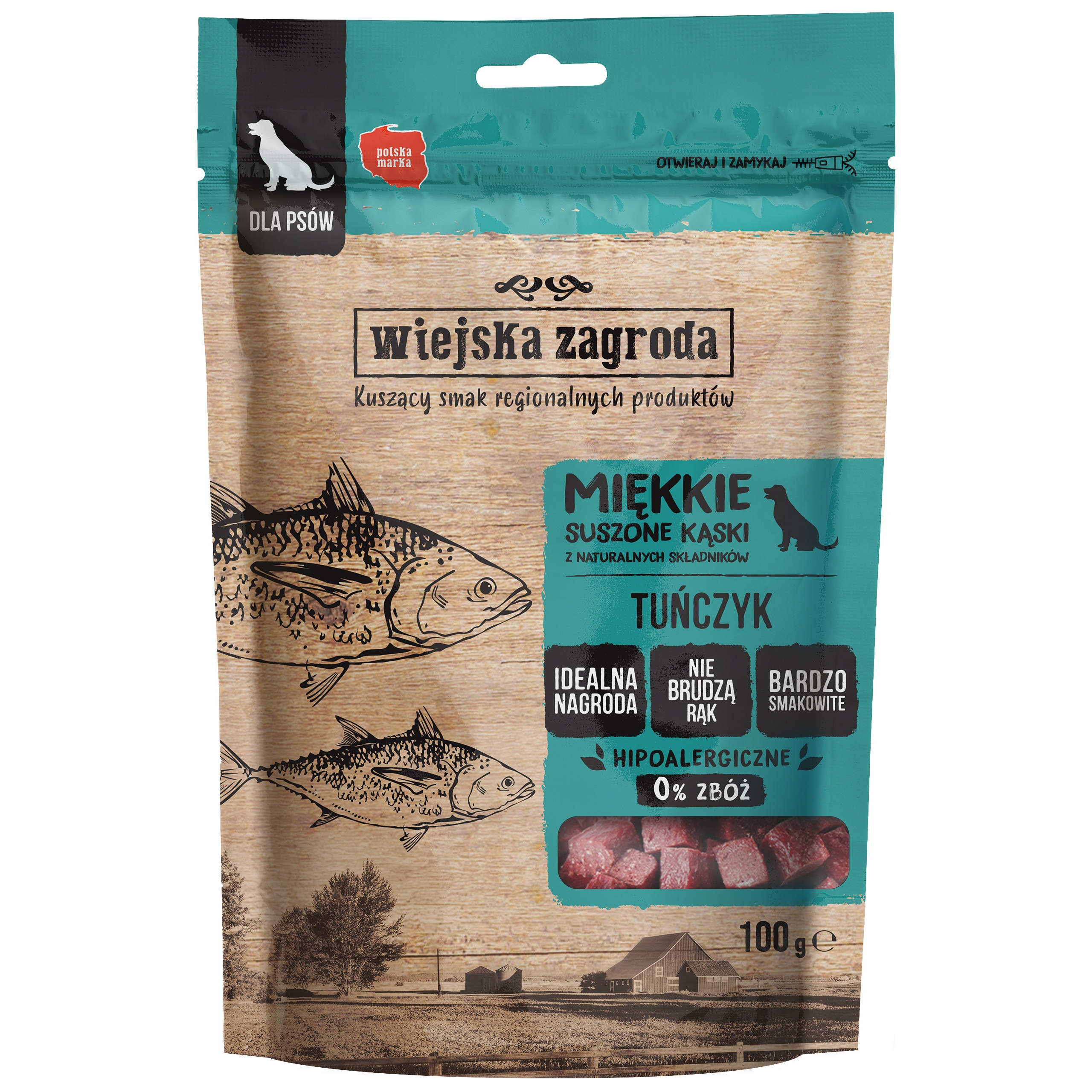 Przysmak dla Psa WIEJSKA ZAGRODA Dog Snack Miękkie Kąski TUŃCZYK Tuna 100g EAN (GTIN) 5904463130203