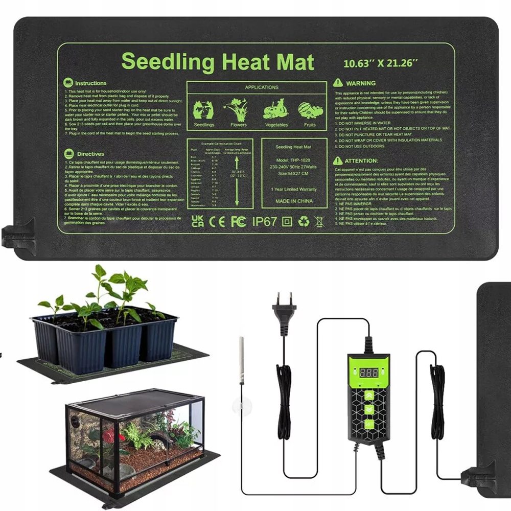 Levně Topný Rohož Do Terária Rostlin 55X27cm 27W Termostat Voděodolná