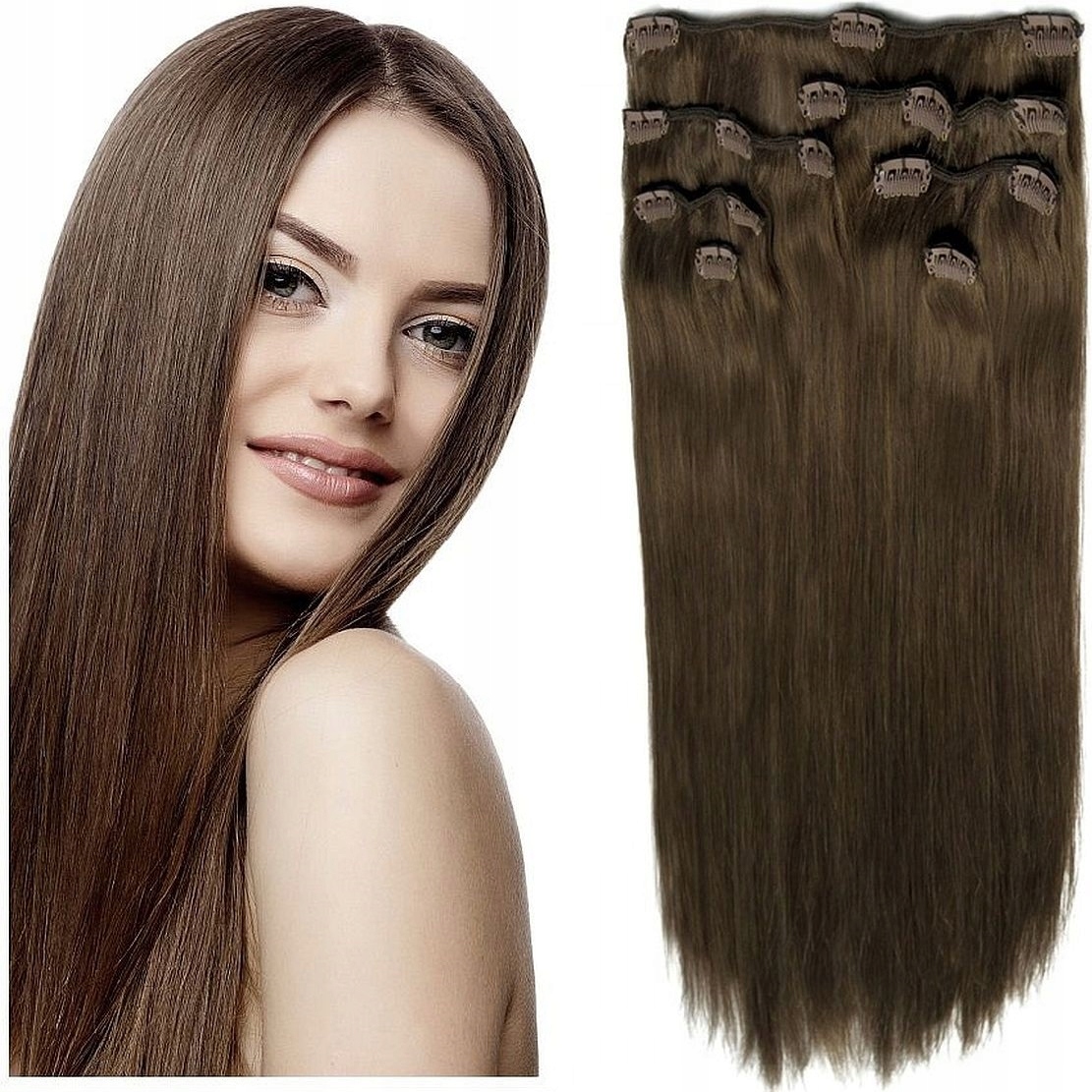 Příčesek Do Vlasů Přírodní 40 CM 115 G Clip-in Sada 8 Pásků světle hnědá 6