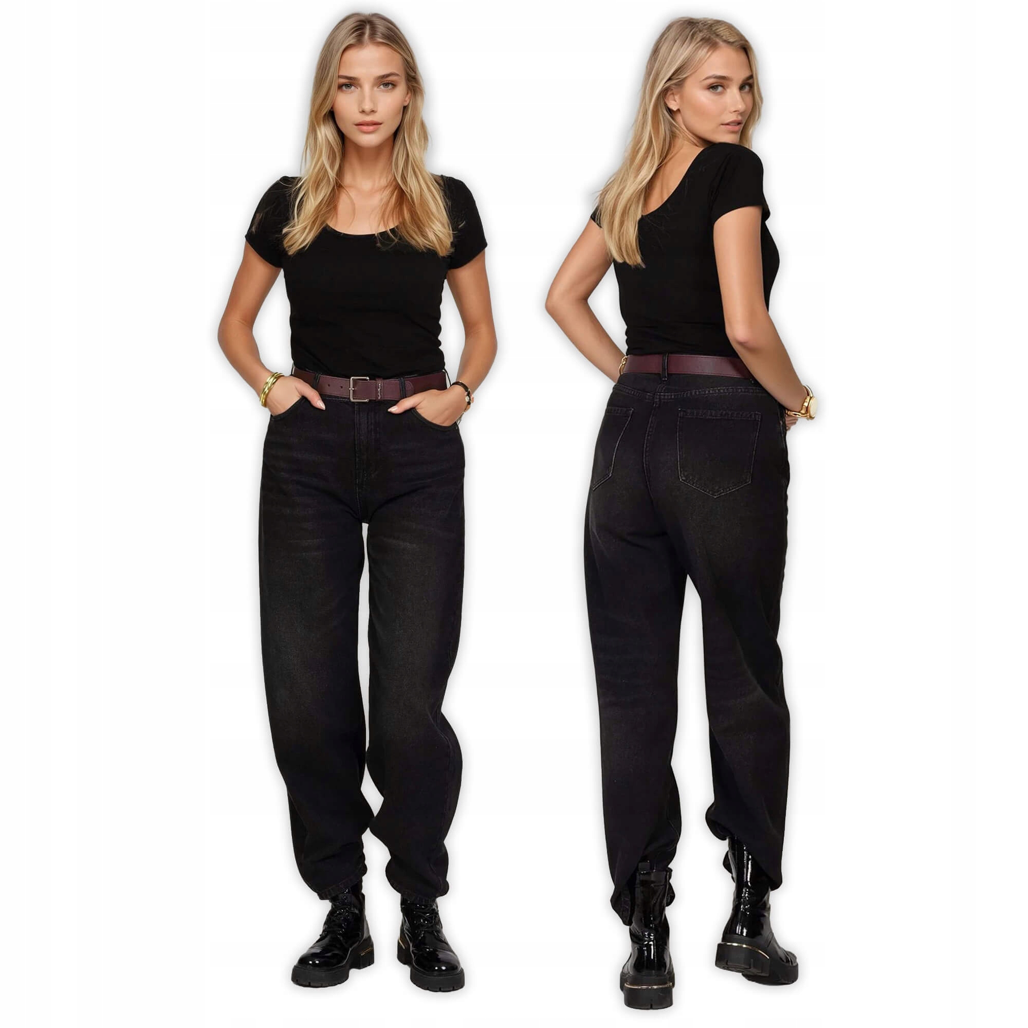 Spodnie jeans Balloon M.Sara luźne wysoki stan Czarne XL