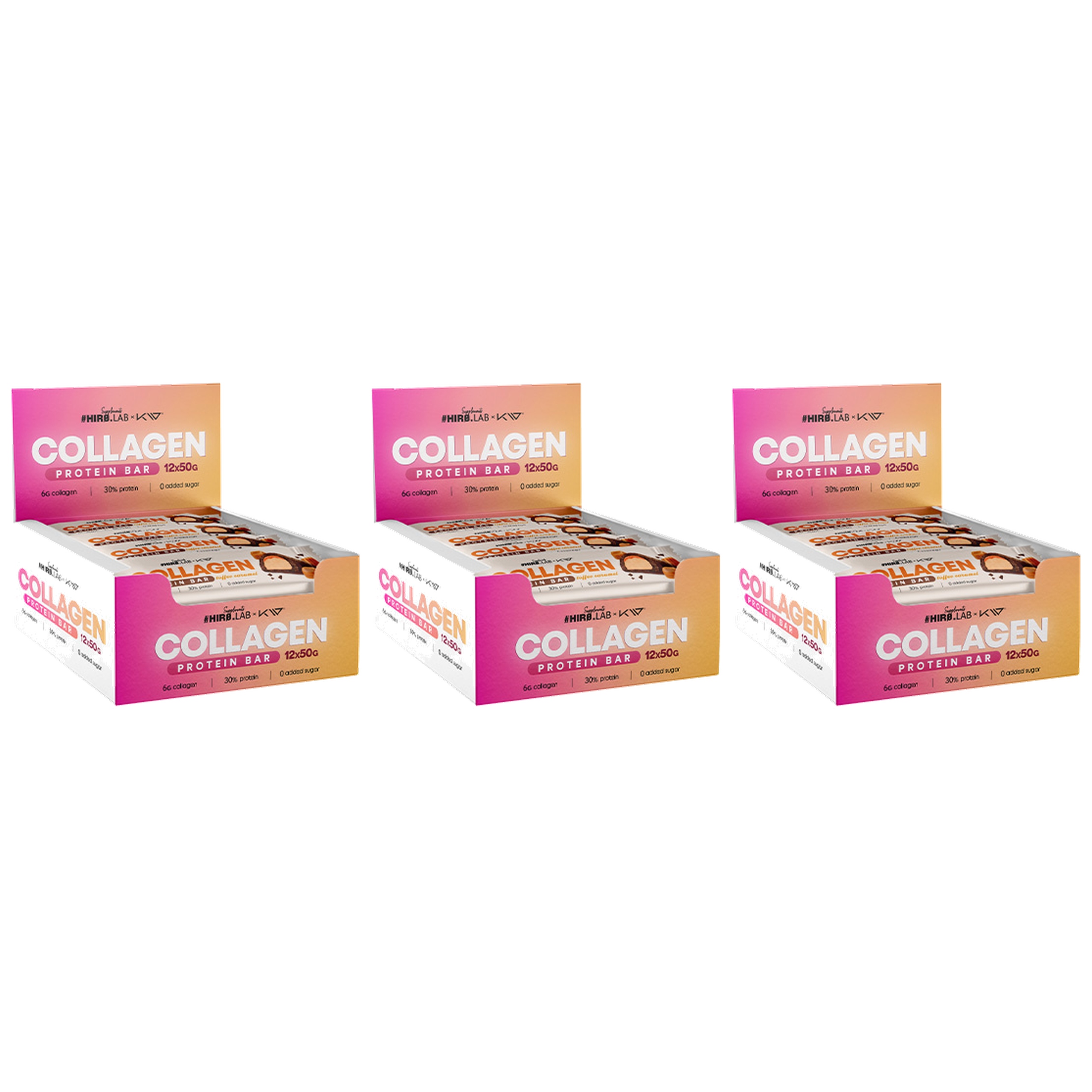 3x Proteinové tyčinky Hiro.lab 12x50g Karamel Toffi Kolagen Collagen Bar Set