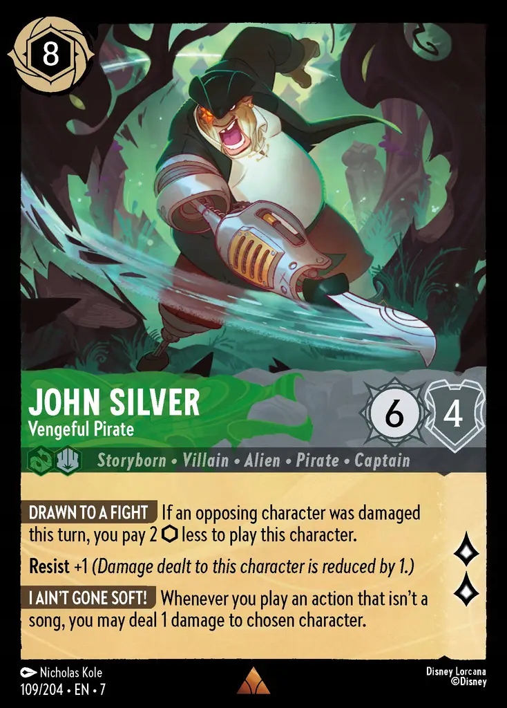 Disney Lorcana John Silver Vengeful Pirate 7ARI #109 Foil