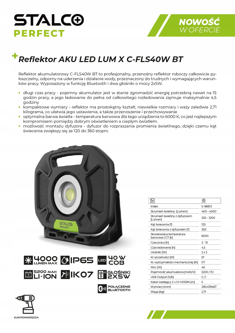 STALCO REFLEKTOR LAMPA NAŚWIETLACZ LED LUM-X 40WBT