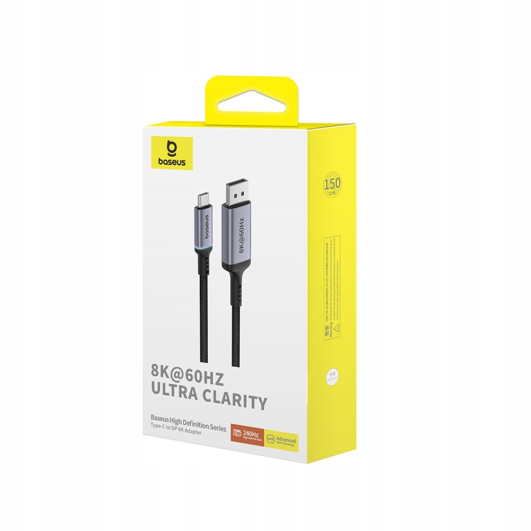 Kabel jednokierunkowy USB-C do DisplayPort 1.4 HD 8K 60Hz 1.5m czarny Długość kabla 1.5 m