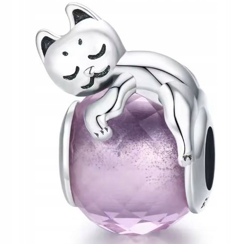 Charms kočička s pastelovým krystalem beads kočka přívěsek murano stříbro s925
