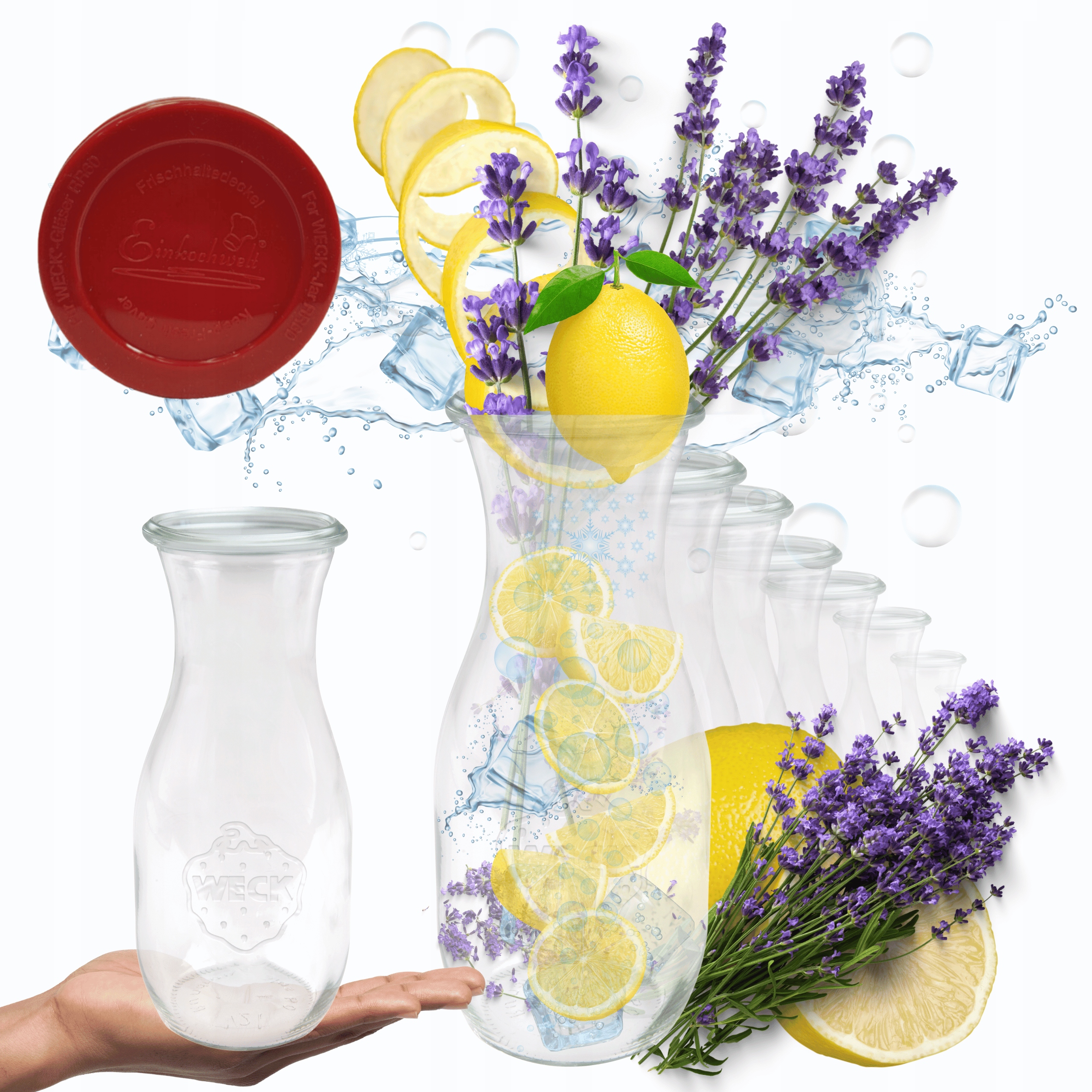 Karafy 1062 ml Weck 1L vzduchotesné silikónové veko 12ks fľaša