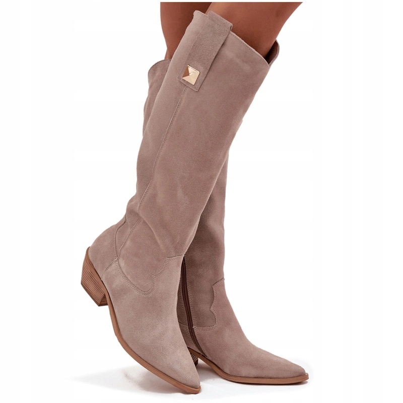 Kozačky Kovbojské Boty Z Přírodního Semiše Zateplené Zazoo 4224 Cappuccino 41