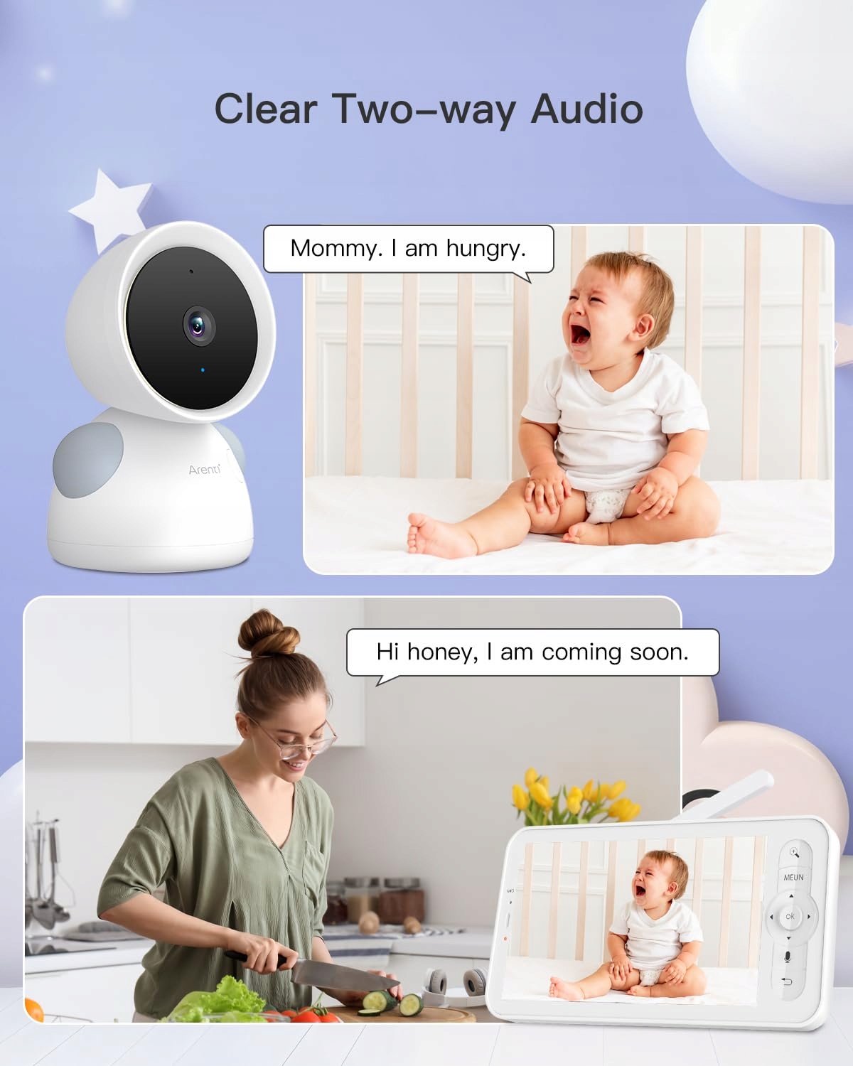 ARENTI Baby Monitor 2 Kamery 2K 5 Calowy WiFi PTZ 355 Stopni Alexa — miniatura 7