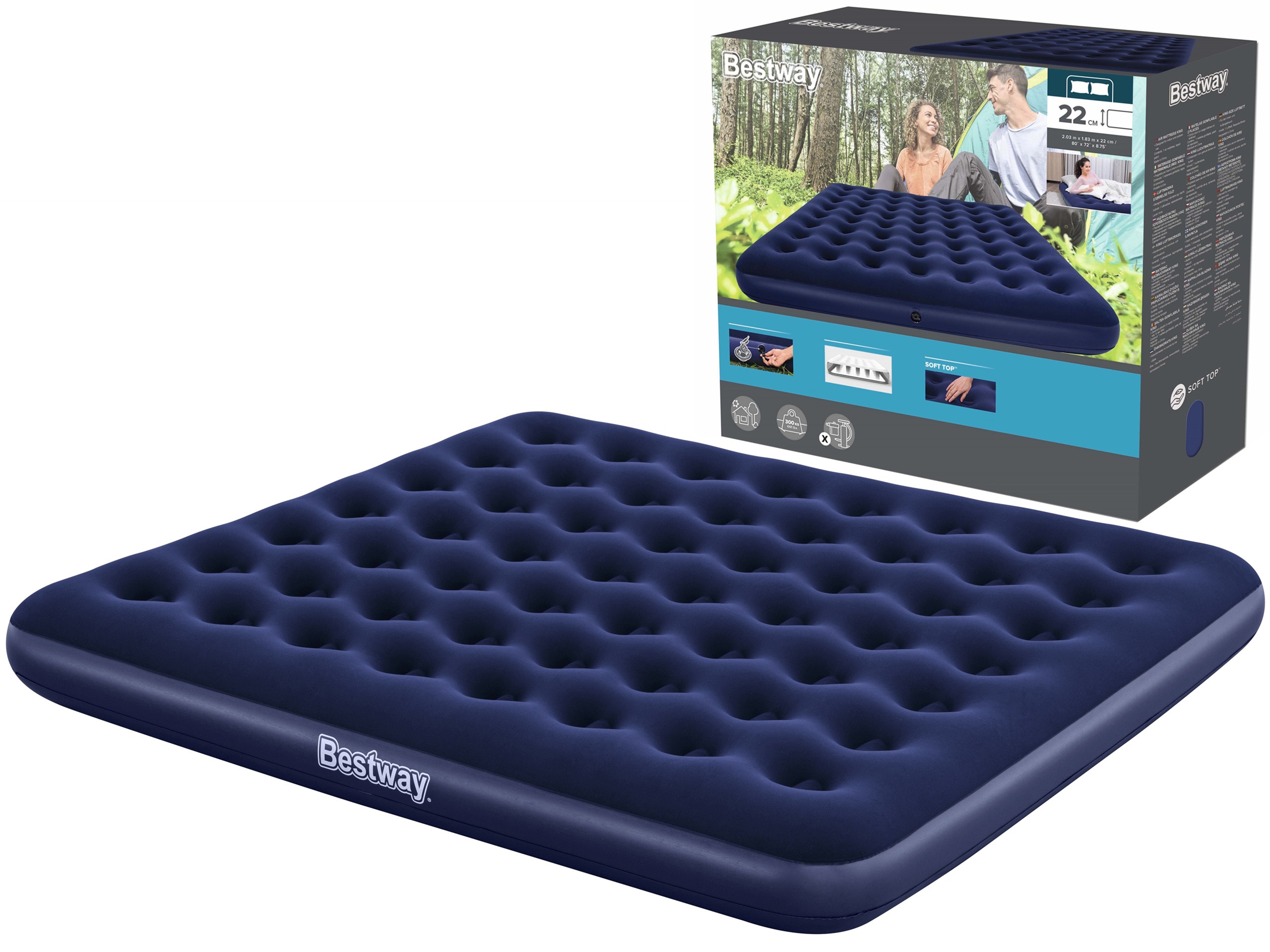 dmuchany Materac Welurowy Bestway 202/183/22 cm King dwuosobowe łóżko