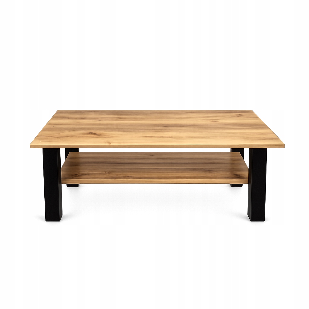 Stolek loft 90x50 kávová lavice nízká 2 desky H-46 cm police kovové nohy