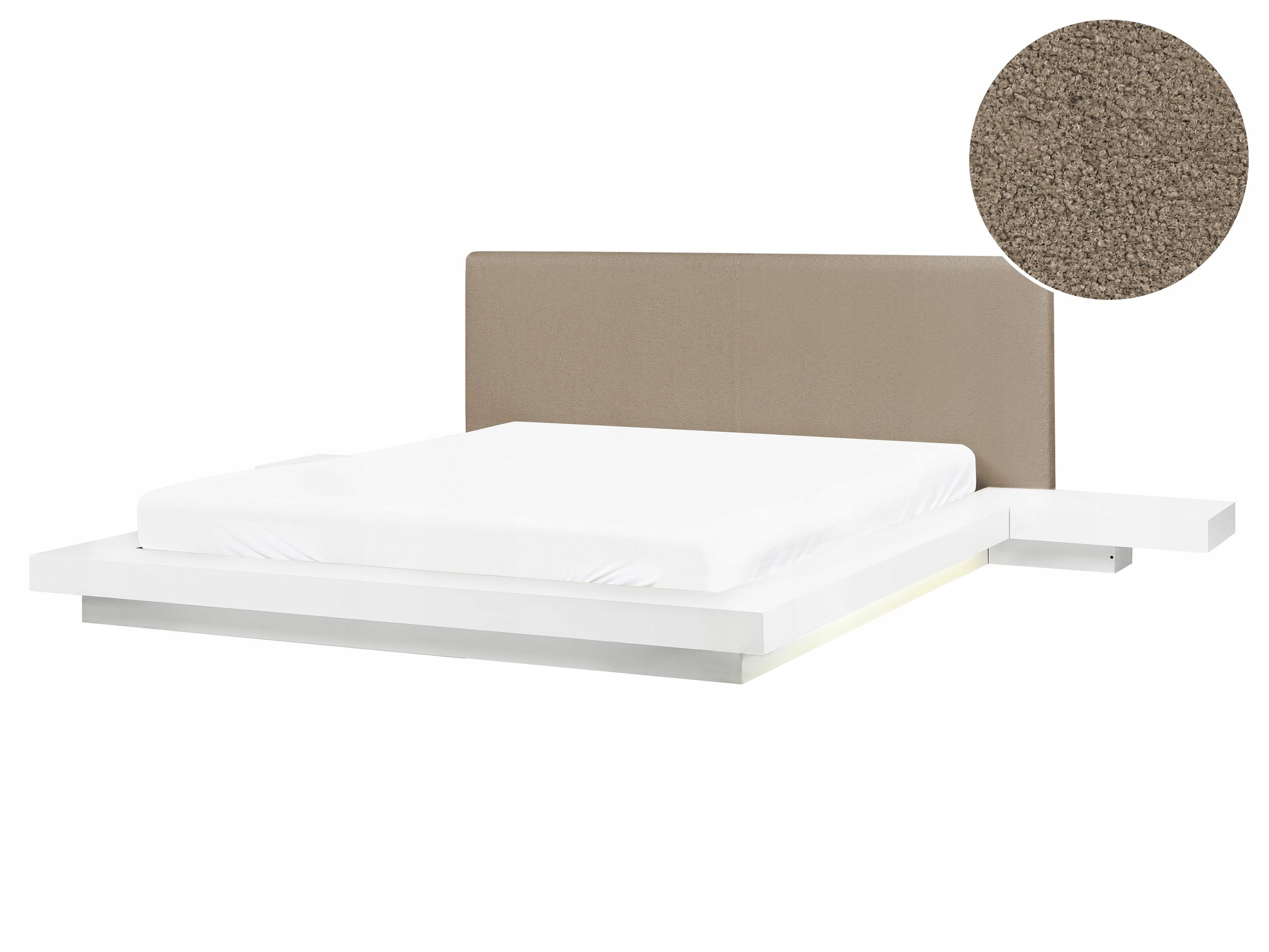 Łóżko Led ze stelażem 160x200 zagłówek boucle biały